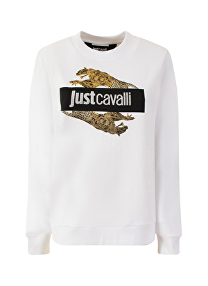 Just Cavalli Bisiklet Yaka Baskılı Siyah Kadın Sweatshırt 74PBIF07