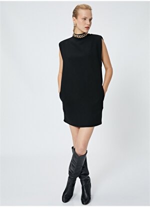 Koton Dik Yaka Düz Siyah Kısa Kadın Elbise 4WAK80005FW