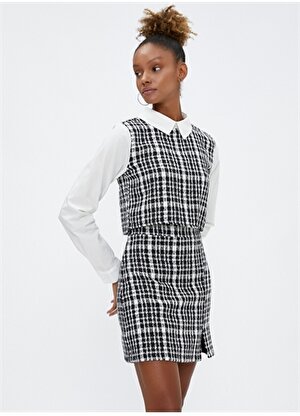 Koton Gömlek Yaka Ekose Beyaz - Siyah Kadın Bluz 4WAL60014IW
