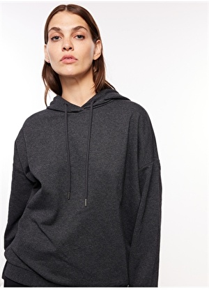 People By Fabrika Antrasit Kadın Kapüşonlu Düz Sweatshirt FW23-AW22-SV0210-9   