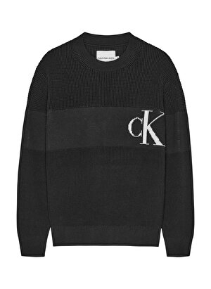 Calvin Klein Bisiklet Yaka Normal Baskılı Siyah Erkek Çocuk Kazak IB0IB01745BEH