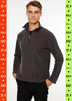 People By Fabrika Antrasit Erkek Fermuarlı Düz Polar Sweatshirt PBF23WM-SWTYFPL   