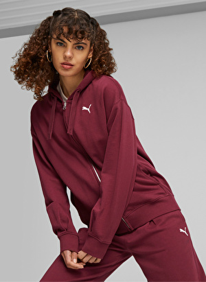 Puma Bordo Kadın Kapüşonlu  Zip Ceket 67600322-HER Full-Zip Hoodie TR   