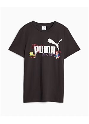 Puma Siyah Erkek Çocuk Bisiklet Yaka Kısa Kollu Düz T-Shirt 62221201 PUMA X SPONGEBOB Tee   