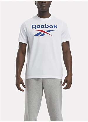 Reebok 100071175 REEBOK IDENTITY STACKE Beyaz Erkek Yuvarlak Yaka Standart fit T-Shirt