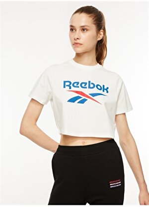 Reebok 100037593 REEBOK ID T-SHIRT Beyaz Kadın Yuvarlak Yaka Standart fit T-Shirt