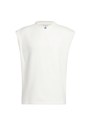 adidas Beyaz Erkek Bisiklet Yaka Sweatshirt IK6144-Fleece Cut Off   