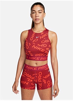 Nike Kırmızı - Pembe Kadın Yuvarlak Yaka Regular Fit Atlet FB5500-620 W NP DF CROP TANK AOP