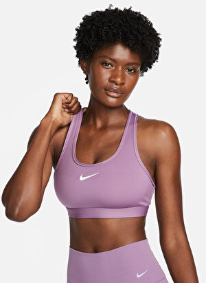 Nike Mor Kadın Yuvarlak Yaka Regular Fit Sporcu Sütyeni DX6821-536 W NK SWSH MED SPT BRA