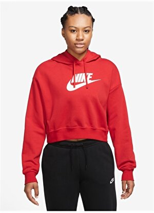 Nike Kırmızı - Pembe Kadın Yuvarlak Yaka Regular Fit Sweatshirt DQ5850-657 W NSW CLUB FLC GX CROP H