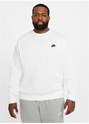 Nike Beyaz Erkek Yuvarlak Yaka Regular Fit Uzun Kollu T-Shirt BV2662-100 M NSW CLUB CRW BB