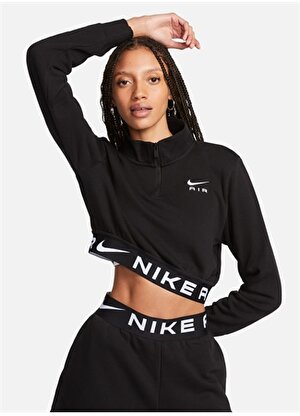 Nike Siyah - Gri - Gümüş Kadın Yuvarlak Yaka Regular Fit Uzun Kollu T-Shirt FB8067-010 W NSW AIR FLC TOP