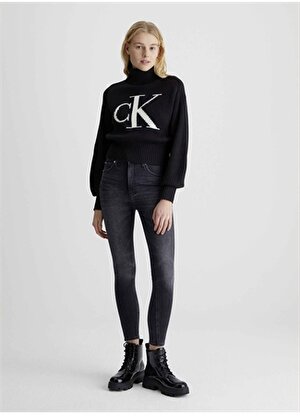 Calvin Klein Jeans Dik Yaka Normal Baskılı Siyah Kazak Kadın J20J221960BEH