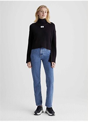 Calvin Klein Jeans Dik Yaka Normal Düz Siyah Kazak Kadın J20J222250BEH