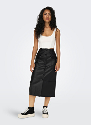 Only Siyah Kadın Etek 15293028 ONLKIM FAUX LEATHER CARGO SKIRT CC  