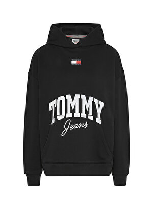 Tommy Jeans Kapüşon Yaka Baskılı Siyah Kadın Sweatshırt DW0DW16399BDS