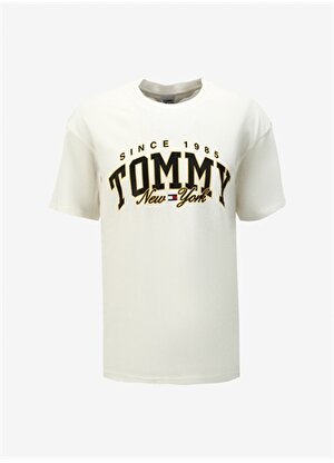 Tommy Jeans Bisiklet Yaka Baskılı Beyaz Erkek T-Shirt DM0DM17733YBH