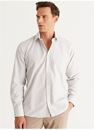Altınyıldız Classics Comfort Fit Klasik Yaka Beyaz - Bej Erkek Gömlek 4A2024100007