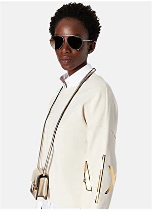 Armani Exchange V Yaka Baskılı Beyaz Diz Üstü Kadın Elbise 6RYA70