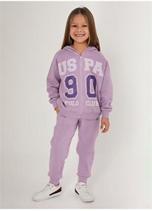 U.S. Polo Assn. Lila Kız Çocuk Kapüşonlu Lastikli Pijama Takımı US1628