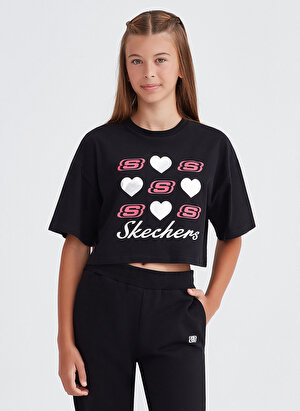 Skechers Siyah Kız Çocuk Yuvarlak Yaka Kısa Kollu T-Shirt SK232004-001