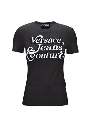 Versace Jeans Couture Bisiklet Yaka Baskılı Siyah Kadın T-Shirt 75HAHG02