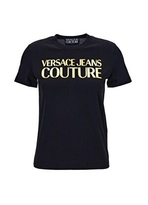 Versace Jeans Couture Bisiklet Yaka Baskılı Siyah Kadın T-Shirt 75HAHT01