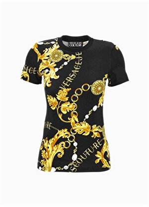 Versace Jeans Couture Bisiklet Yaka Baskılı Siyah Kadın T-Shirt 75HAH608