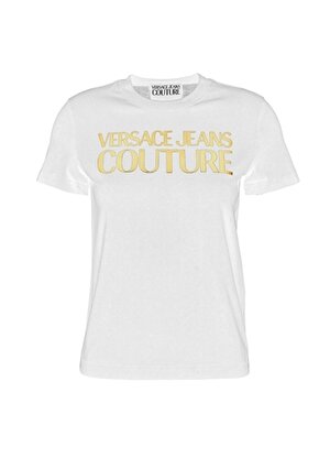 Versace Jeans Couture Bisiklet Yaka Baskılı Beyaz Kadın T-Shirt 75HAHT01