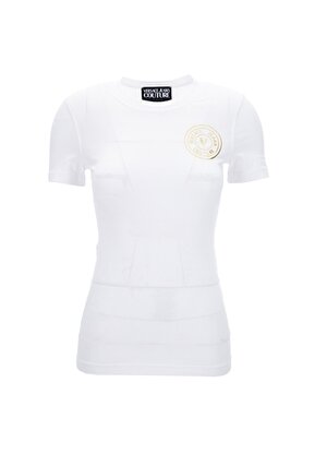 Versace Jeans Couture Bisiklet Yaka Düz Beyaz Kadın T-Shirt 75HAHT06