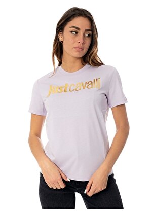 Just Cavalli Bisiklet Yaka Baskılı Beyaz Kadın T-Shirt 75PAHT00