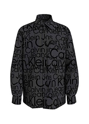 Calvin Klein Siyah Erkek Çocuk Uzun Kollu Baskılı Gömlek IB0IB01828BEH    