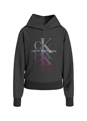 Calvin Klein Siyah Kız Çocuk Kapüşonlu Uzun Kollu Baskılı Sweatshirt IG0IG02211BEH  