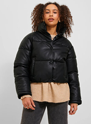 JJXX Siyah Kadın Mont JXBREEZY FAUX LEATHER SHORT JKT OTW