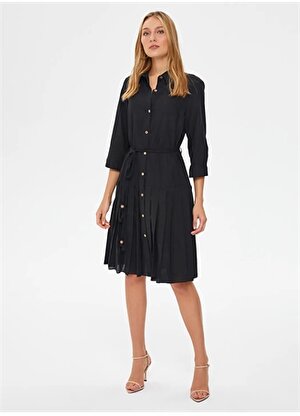 Faik Sönmez Gömlek Yaka Siyah Standart Kadın Elbise U67216