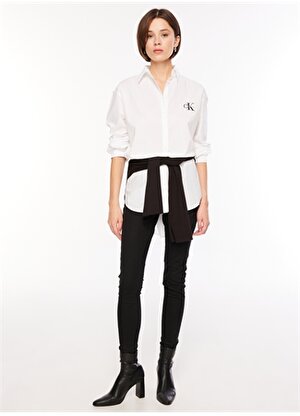Calvin Klein Jeans Normal Gömlek Yaka Düz Beyaz Kadın Gömlek J20J221866YAF