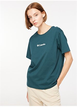 Columbia Koyu Yeşil Kadın O Yaka Baskılı T-Shirt CS0346414_CS0346