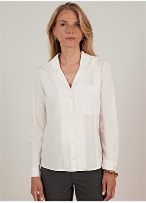 Yargıcı Normal Düz Yaka Kırık Beyaz Kadın Gömlek 23KKGM6006X