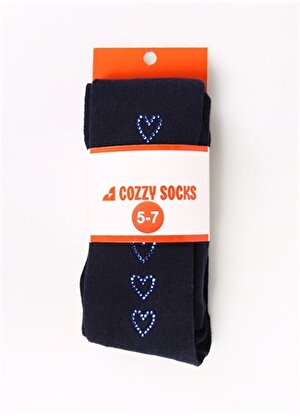 Cozzy Socks Lacivert Kız Çocuk Külotlu Çorap Kalp Taş Detay-Külotlu