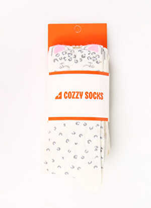Cozzy Socks Kız Çocuk Külotlu Çorap Kedi Desen-Külotlu-Ekru