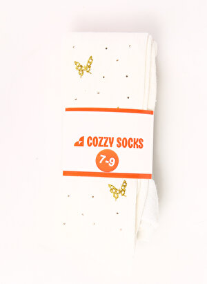 Cozzy Socks Ekru Kız Çocuk Külotlu Çorap Kelebek Desen Külotlu