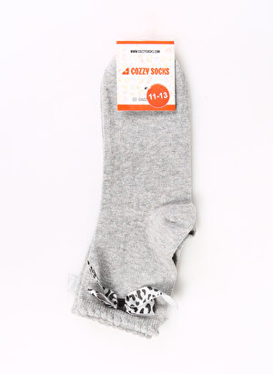 Cozzy Socks Gri Kız Çocuk Soket Çorap Leopar Kurdele Konç