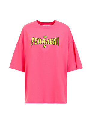 Chiara Ferragni Bisiklet Yaka Baskılı Pembe Kadın T-Shirt 75CBHT04