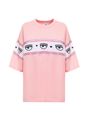 Chiara Ferragni Bisiklet Yaka Baskılı Pembe Kadın T-Shirt 75CBHF01