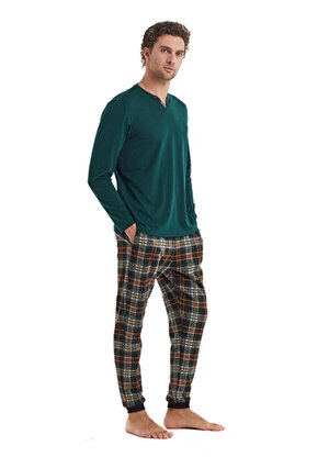 Blackspade Yeşil Erkek V Yaka Düz Pijama Takımı 40095