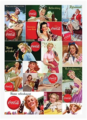 Art Puzzle Çok Renkli Çocuk Puzzle Vintage Kızları Kolaj, Coca Cola 15 