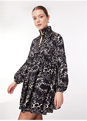Brooks Brothers Dik Yaka Desenli Siyah - Beyaz Standart Kadın Elbise BBFW23FDR004