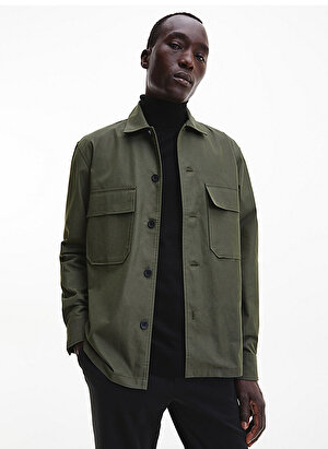 Calvin Klein Slim Fit Düğmeli Yaka Yeşil Erkek Gömlek K10K109920MRZ