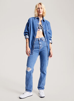 Tommy Jeans Yüksek Bel Düz Paça Normal Mavi Kadın Denim Pantolon DW0DW166751A5