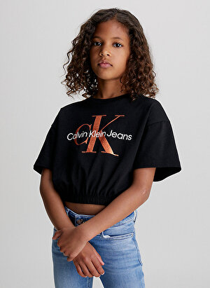 Calvin Klein Siyah Kız Çocuk Bisiklet Yaka Baskılı T-Shirt IG0IG02194BEH